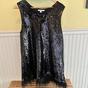 Chicos Black Sequin & Feather Trim Sleeveless Top Size XXL